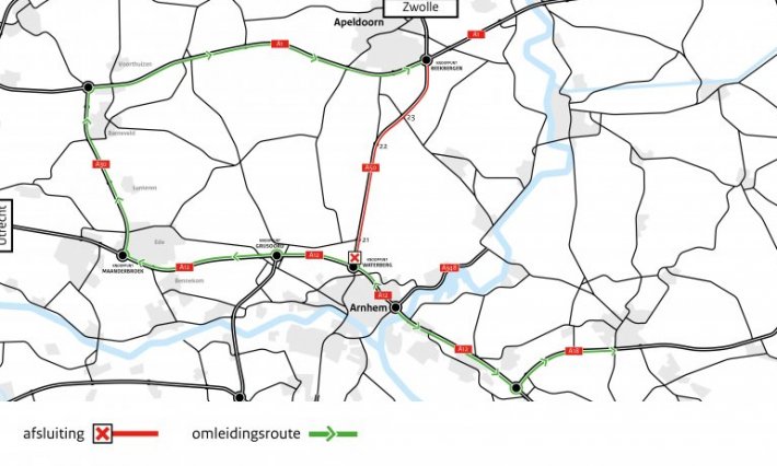 A50 richting Apeldoorn dicht wegens groot onderhoud van 5 tot 22 augustus