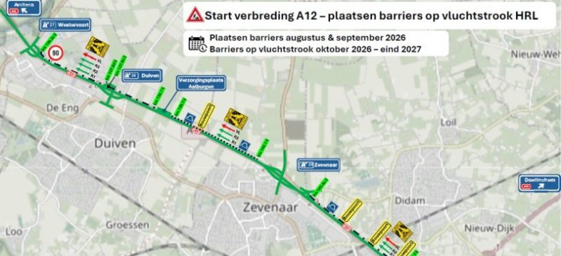 Start werkzaamheden verbreding A12 tussen knooppunt Oud-Dijk en Westervoort