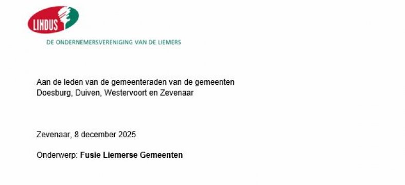 Brief aan gemeenteraden inzake fusie Liemerse gemeenten